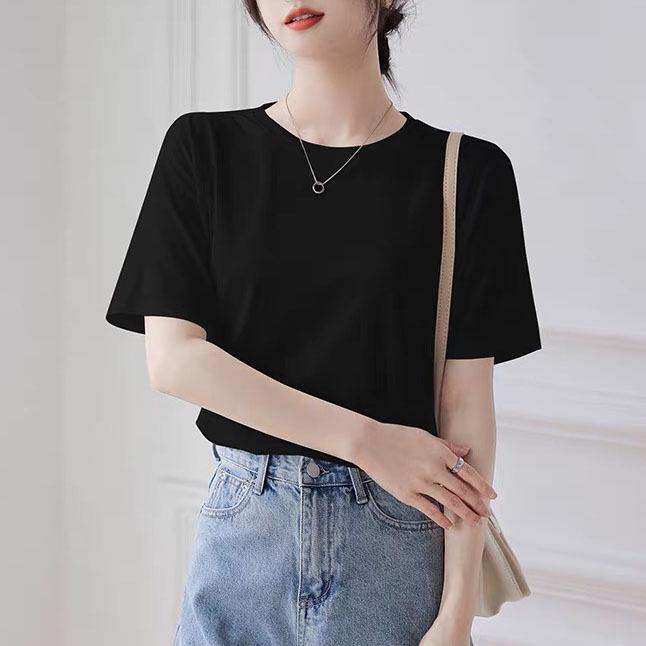 Korean Style 2025 Summer Pure Cotton Round Neck Short Sleeve Women's Casual T-shirt