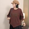 DIMANAF 2026 Pullover Autumn Buttons T-shirt Women Printing Asymmetrical Full Sleeve Loose White Black