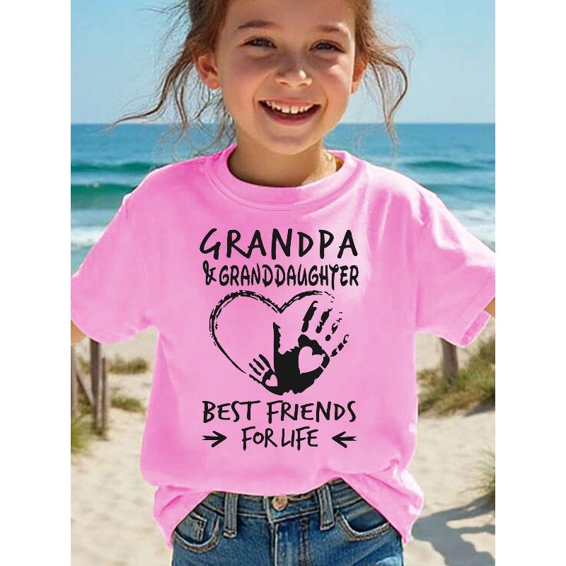 European Sizes Summer Short-Sleeve T-Shirt for Girls with The Print 'Grandpa & Granddaughter Best Friends for Life', a Casual And Versatile Top