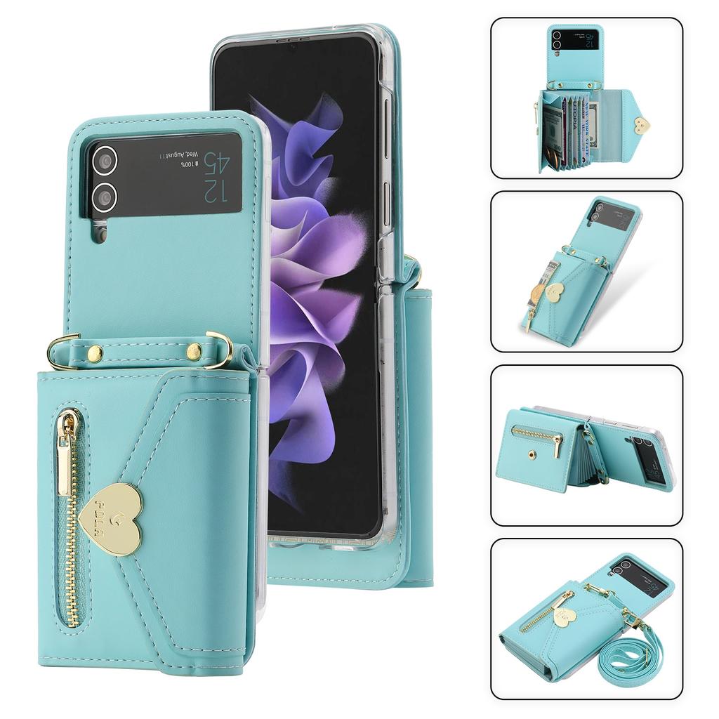 Suitable for Samsung Z Flip4 Mobile Phone Leather Case Z Flip3 Love Zipper Wallet Insert Card Oblique Span Protective Case