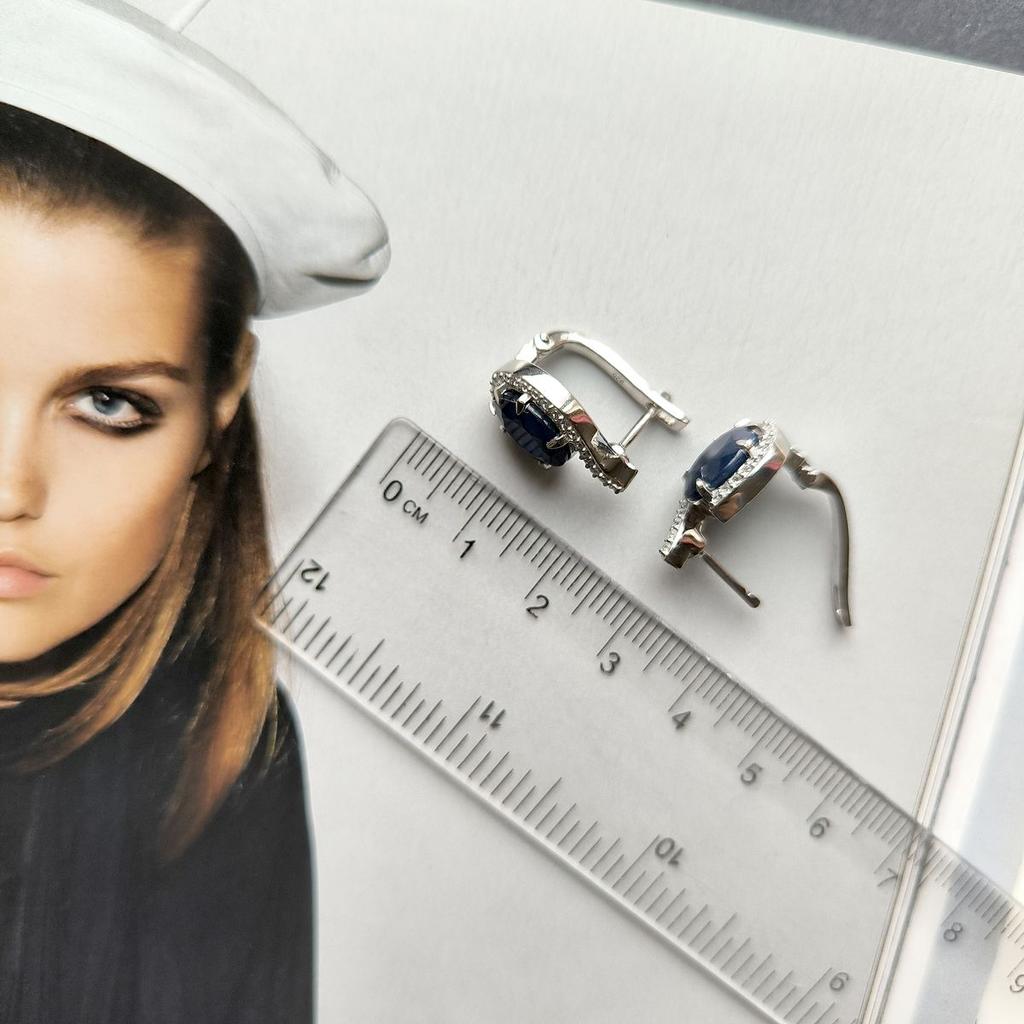 Silver Earrings with Natural Sapphire 7.667ct, Cubic Zirconia (2173960)