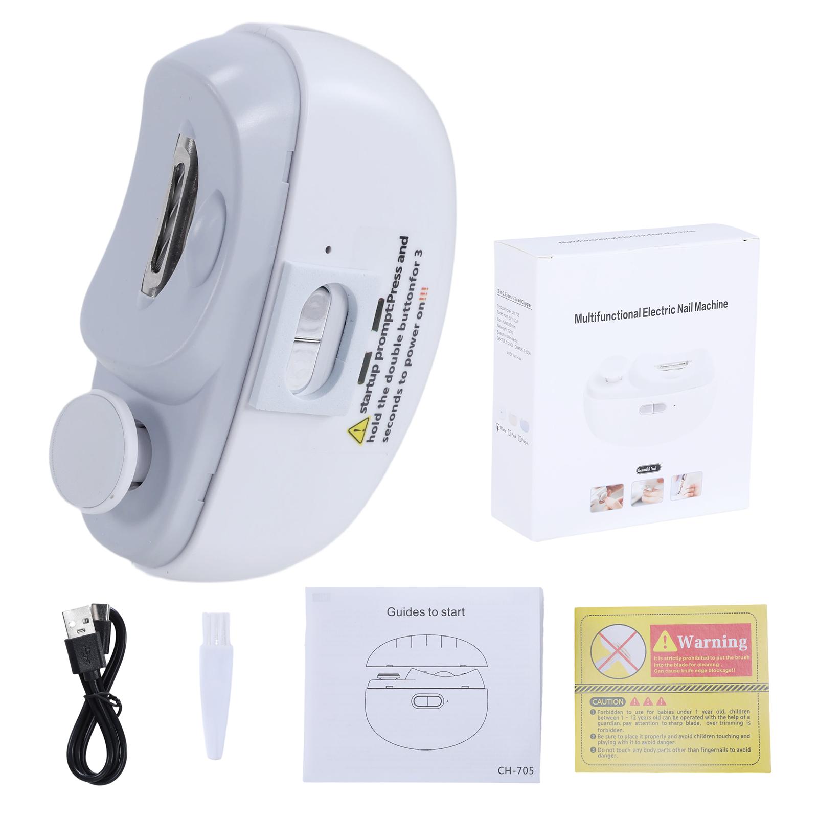 

3 In 1 Automatic Nail Trimmer with LED Adjustable Manicure Polisher Anti-Splash Painless Nails Cutter for Seniors Kids Adults белый