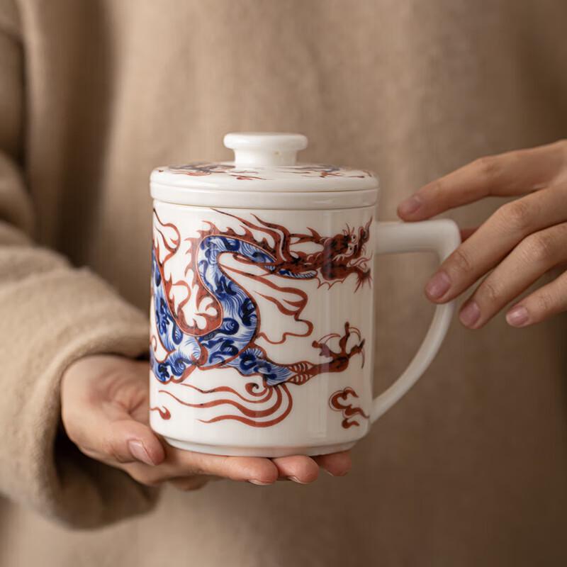Auspicious Dragon Ceramic Tea Mug with Infuser and Lid