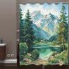 Watercolor Mountain Lake Illustration Shower Curtain 1Pc With 12 Hooks For Bathroom Home Decor Polyester 70.8X70.8 Inch