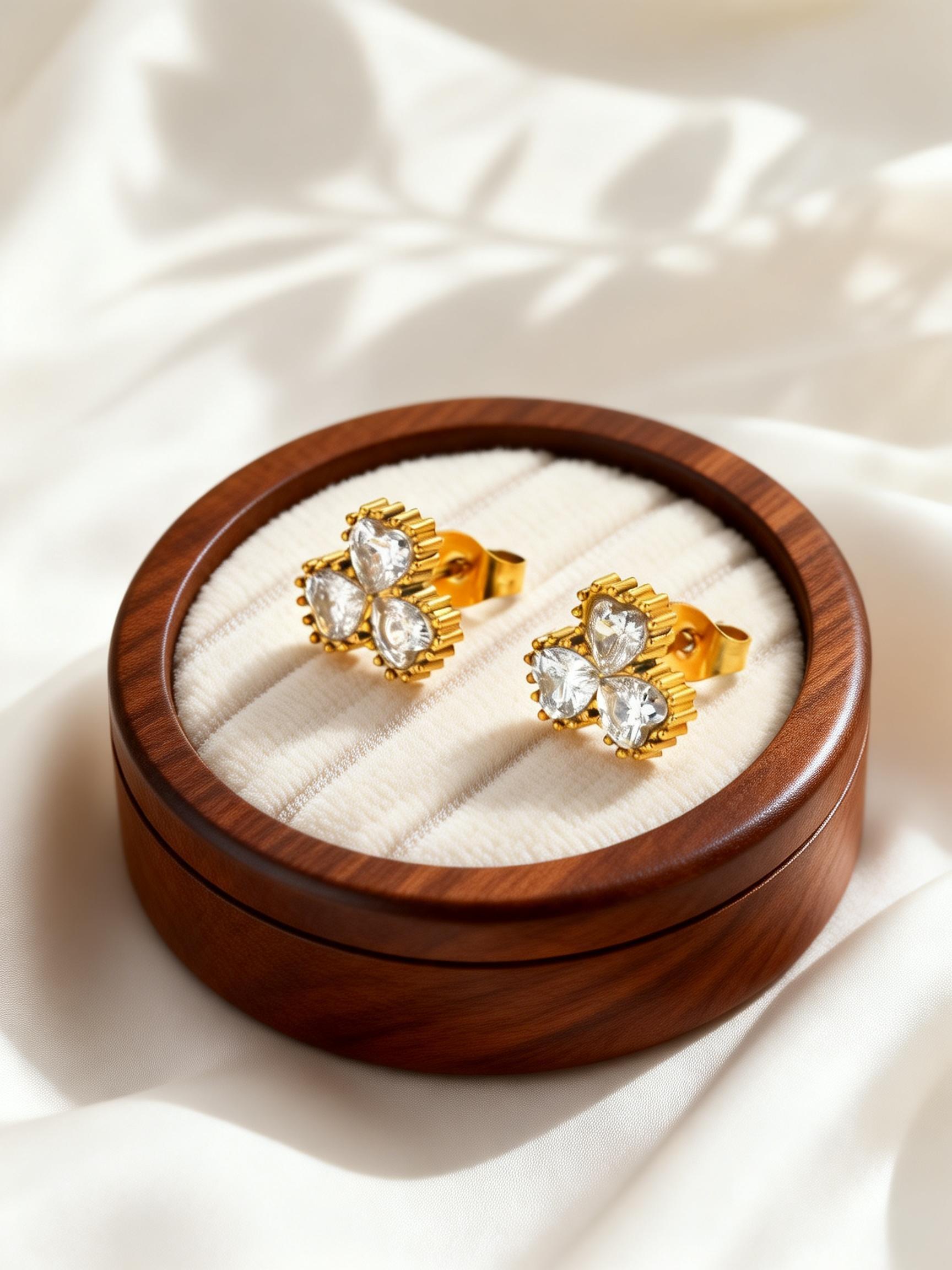 

Charm Heart-Shaped White Zircon Earrings for Women Stainless Steel Three-Leaf Stud Earrings Fashion Jewelry Accessories