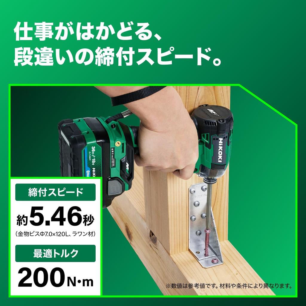 HiKOKI WH36DD 36V Cordless Impact Aggressive Includes initial repair and bits sold Driver, Green. 1-year warranty. Charger, case, hook, separately.