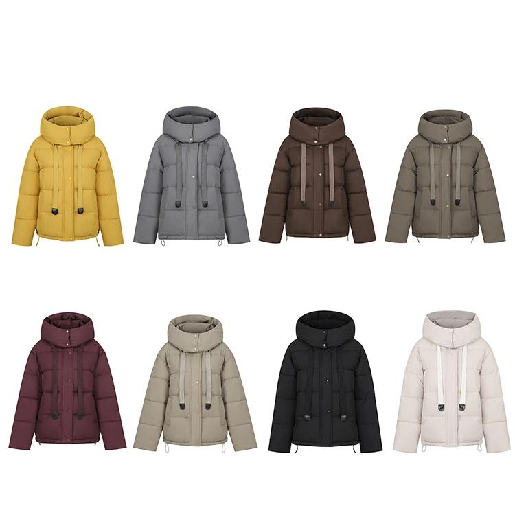 Women’s Short Hooded Windproof Thicken Warm Winter Puffer Jacket With Tie