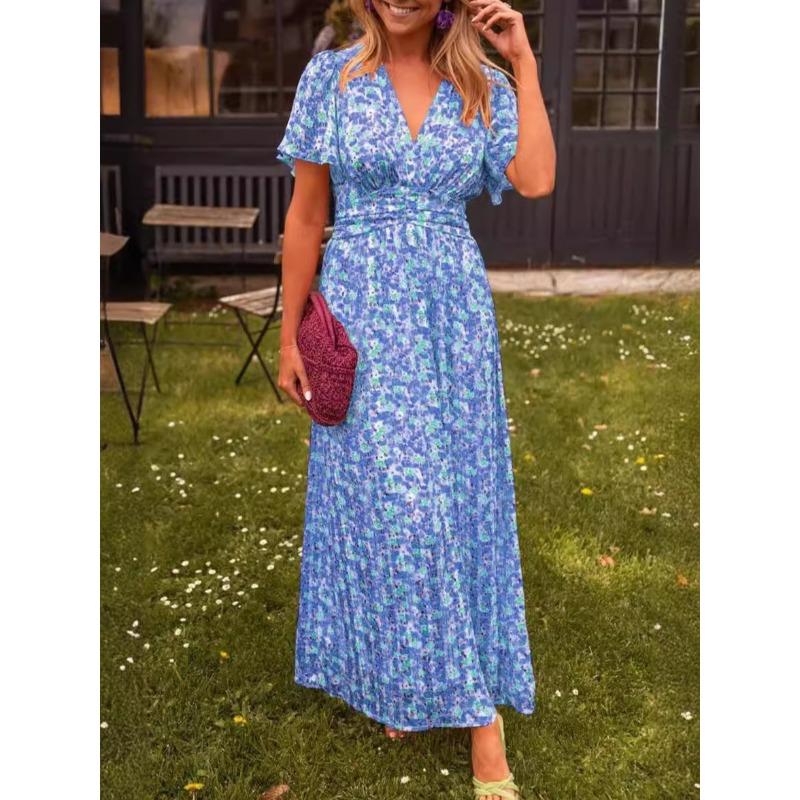 JPNTKY Women's Fashion Summer Spring  Short Sleeve V-Neck Casual Dresses