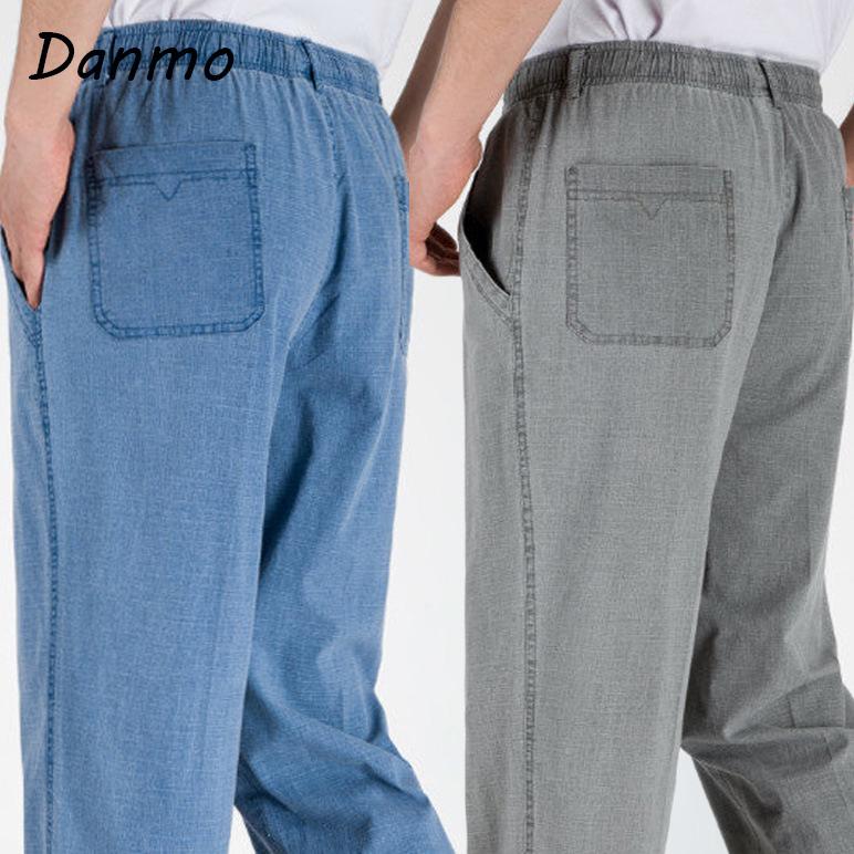 

Летние мужские длинные брюки Danmo, свободные прямые повседневные брюки из хлопка и льна