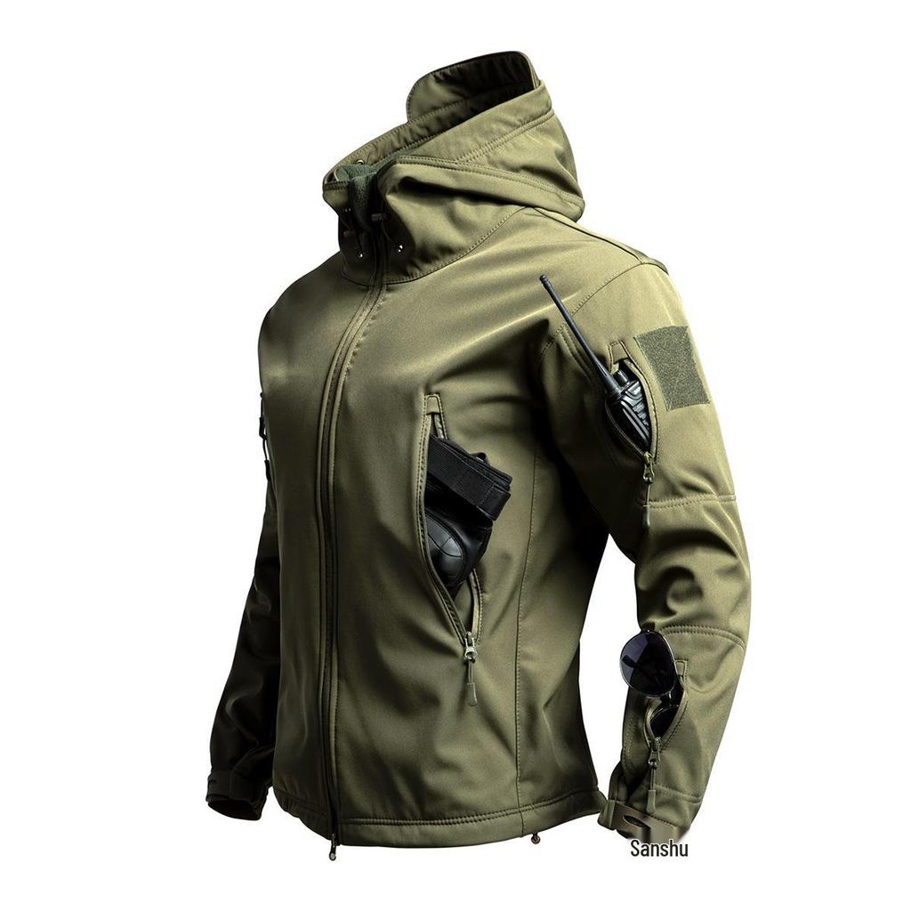 Unisex Outdoor Camouflage Waterproof Windbreaker: Warm, Fleece-Lined, Multi-Pocket Softshell Jacket for Fall and Winter