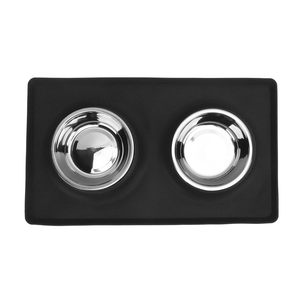 Pet Bowl Silicone AntiSlip Foldable Water Dish Feeding Dual Bowl for Small Medium Dogs Cats(Black )
