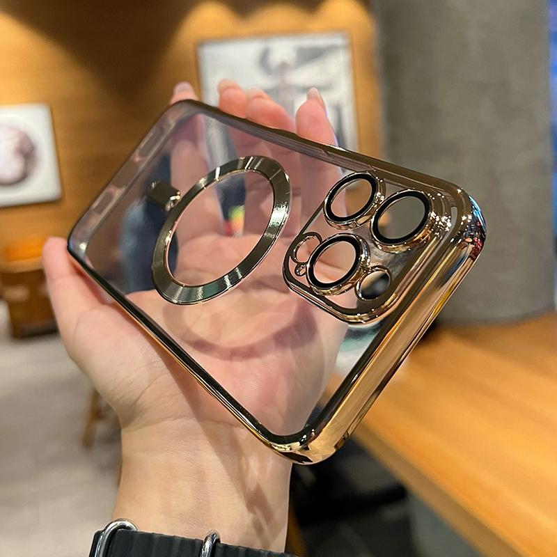 Luxury Transparent Magsafe Wireless Charging Case For iPhone 11 12 13 15 16 Pro Max 14 Plus X Xs XR Magnetic Soft Plating Cover