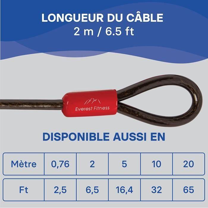EVEREST FITNESS Universal Loop Cable Length 76cm-200cm-500cm – Plastic Coated Steel Cable – Steel Cable For34