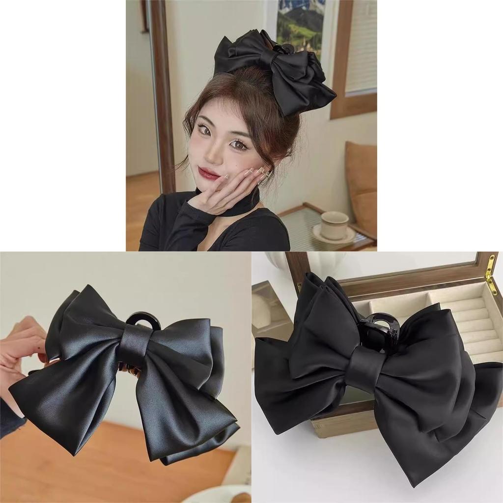 Black Bowknot Princess Hair Clip With Large Shark Clamp For Women And Daily Use
