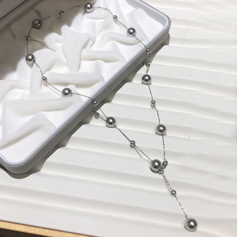 Women s Summer Collarbone Niche Light Luxury Necklace Grey Pearl