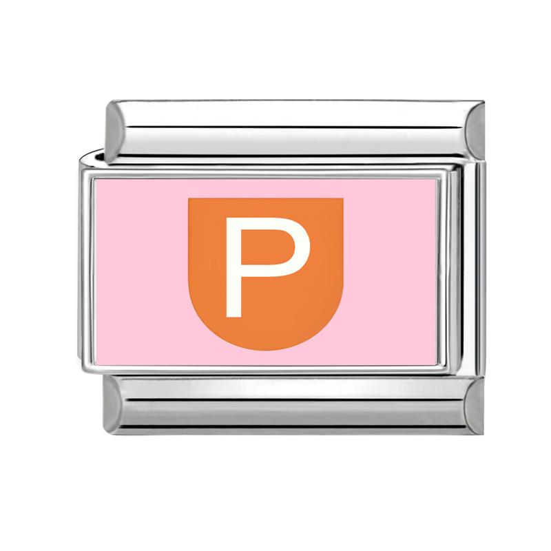 New Lovely 26 English Letter Pink Italian Charm Links Fit 9MM Stainless Steel Bracelet Women Men DIY Birthday Making Gift