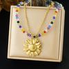 316L Stainless Steel Colored Glass Beads Exquisite Sunflower Pendant Necklace Women Novel Chic Clavicle Chain Jewelry