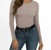 2024 Women's Long-Sleeve Ribbed Crew Neck Slim-Fit T-Shirt