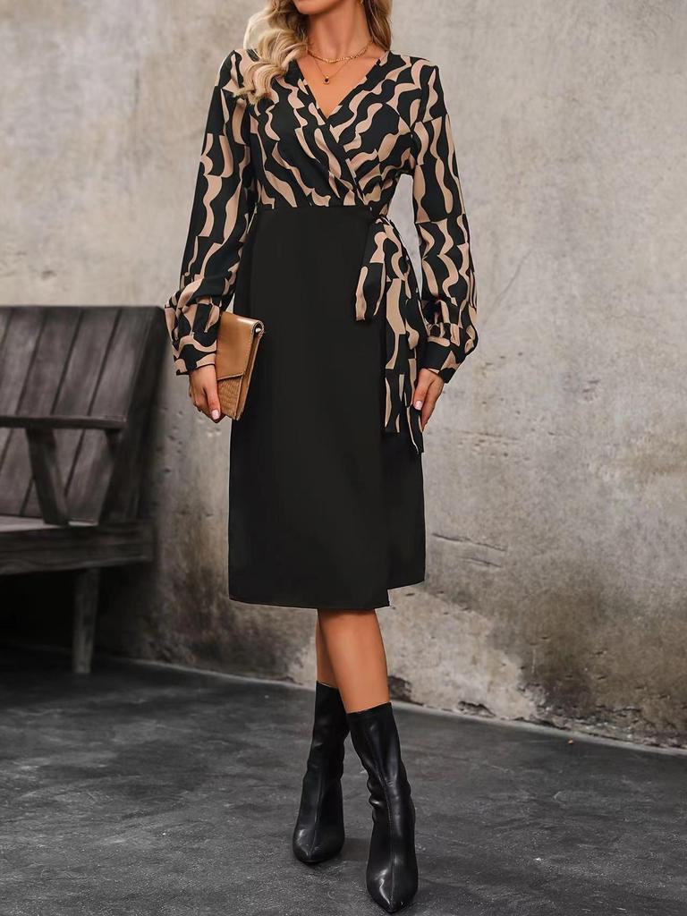 2024 Sommermode Europäisch & Amerikanisch Damen Patchwork Einteiliges Kleid mit Bindegürtel