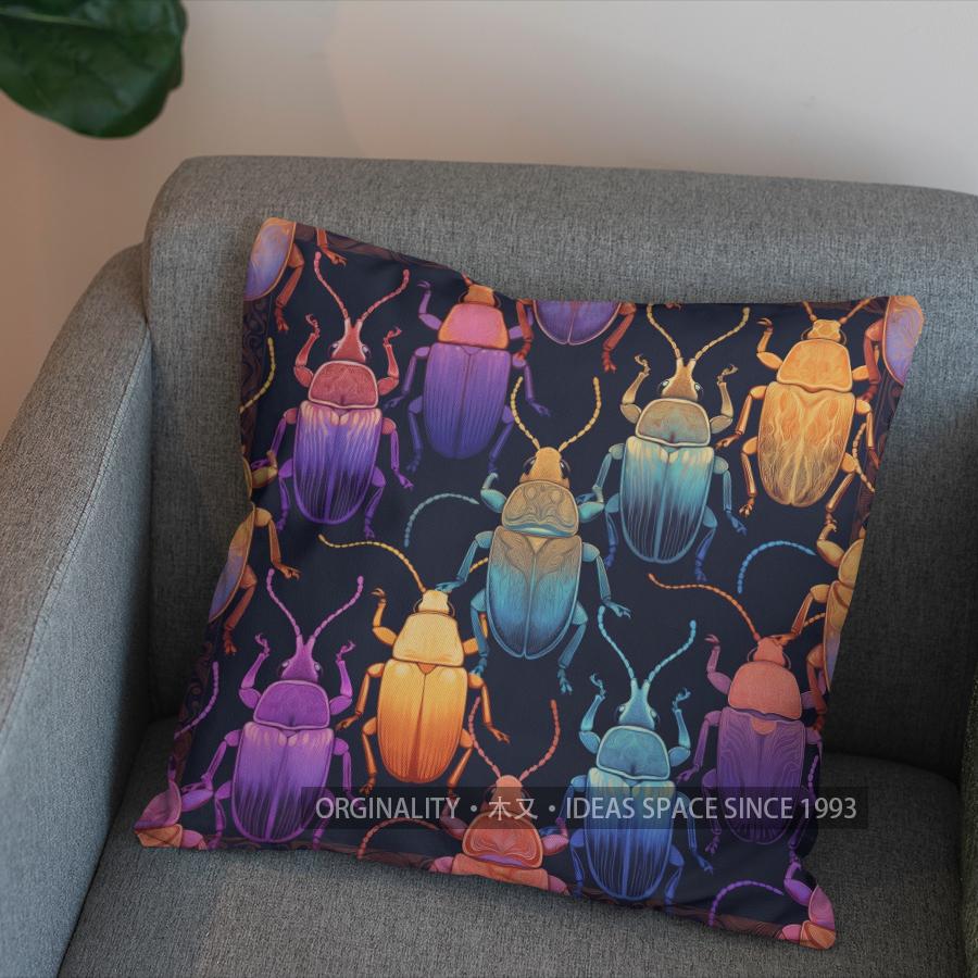 2D Colorful Beetle In Ornate Frame Throw Pillow Pattern Cushion Cover Suitable For Sofa Bedroom Car Pillow Cover