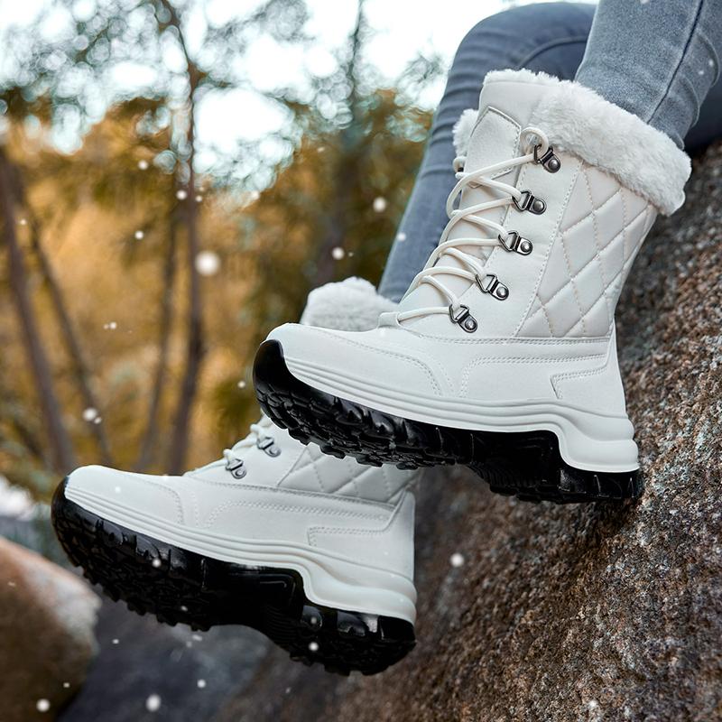 Winter Women's Boots Non Slip Lace White Snow Boots Large 43 Plush Lined Fashion Ankle Boots Botas De Mujer Riding Shoes