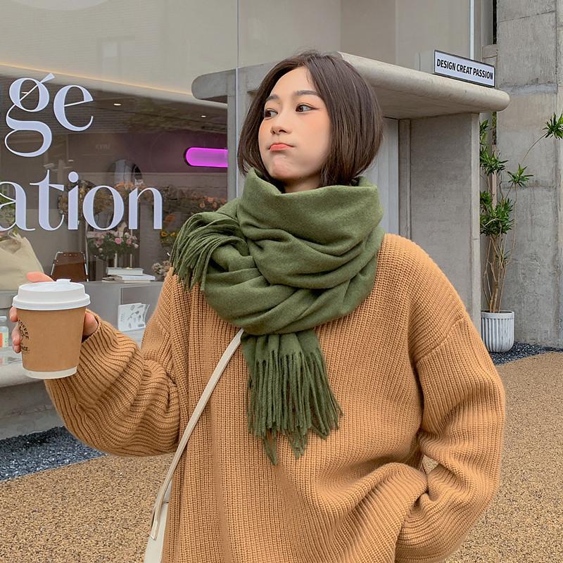 Women's Thickened Cashmere Wool Scarf - Versatile Autumn/Winter Shawl, Korean Style, White