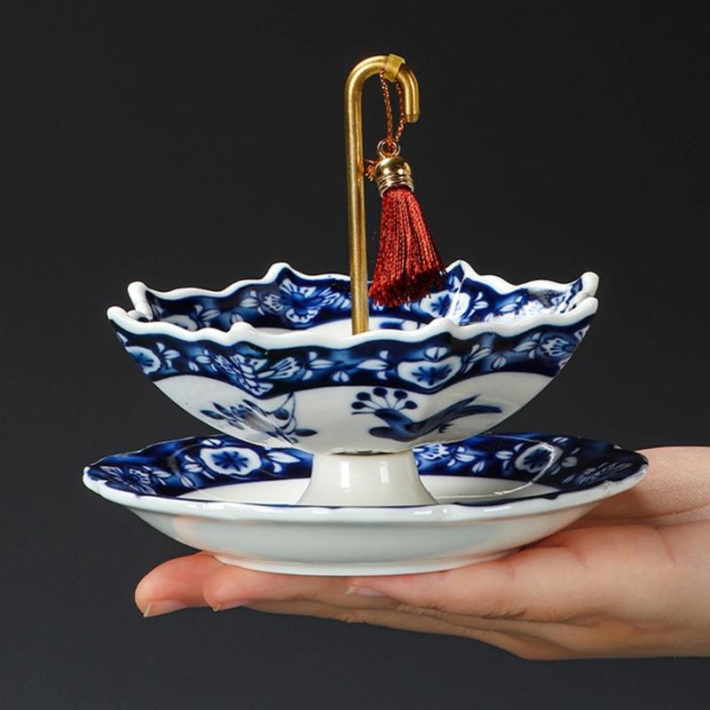 Umbrella Shape Strainer Blue and White Porcelain Tea Infuser For Tea Ceremonies And Everyday Brewing