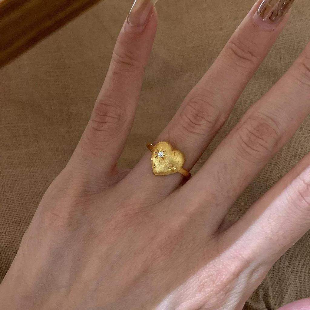 Brushed Gold Heart Ring for Women - Versatile, Fashionable, Open-Adjustable Design