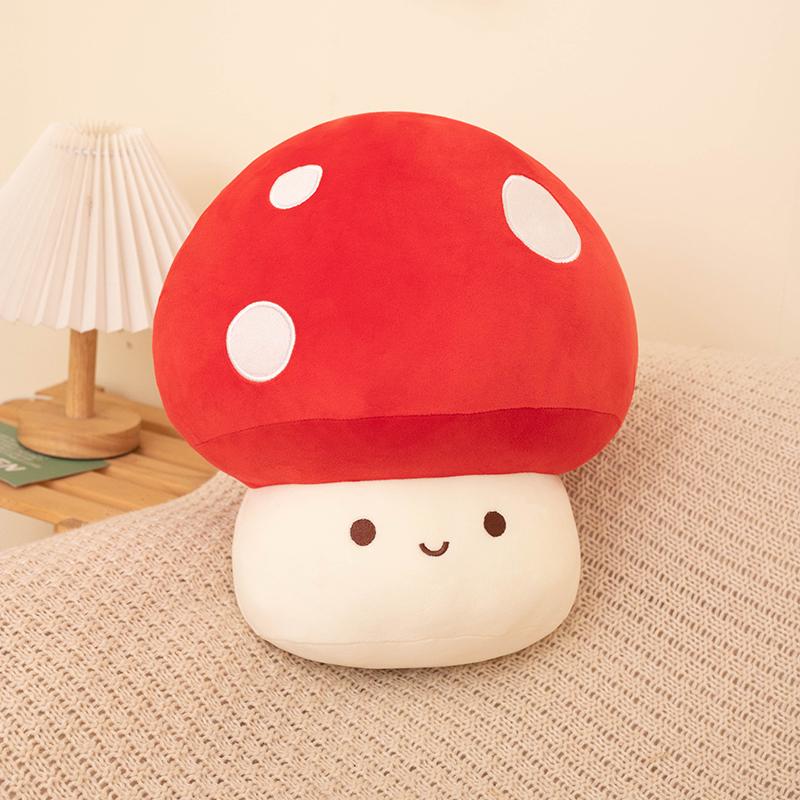 Cute Mushroom Plush Toy Soft Red Mushroom Plushie Pillow Kawaii Squishy Doll Stuffed Hugging Pillows Gift for Kids Gift