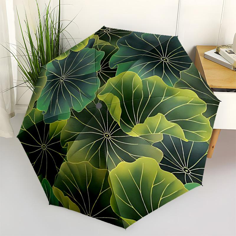 1pc Lotus Leaves Pattern Automatic Open/Close Umbrella Compact Folding Umbrella, All-Season Portable Umbrella for Women/Men F1124272