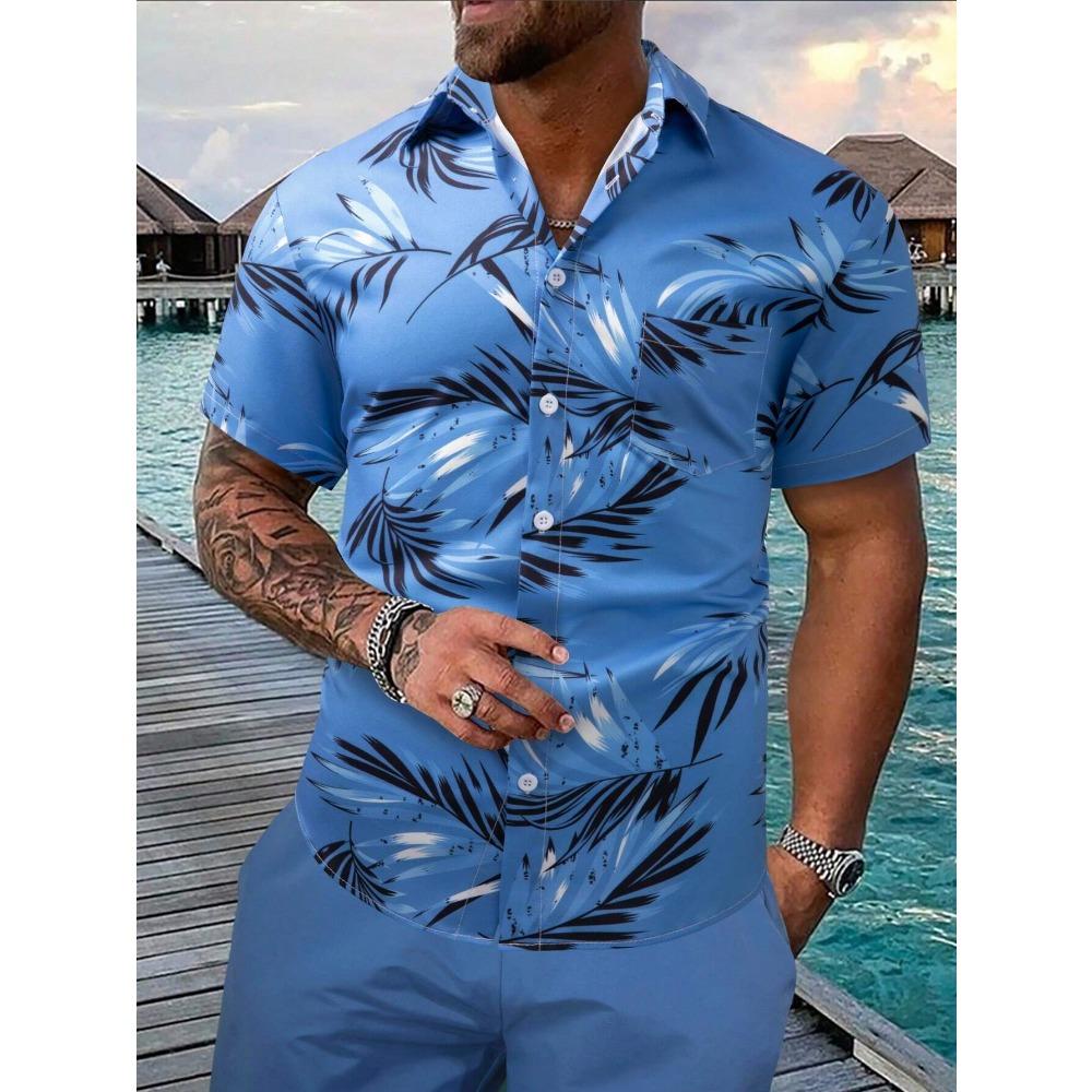 Hawaiian palm tree 3D printed men's shirt, casual and fashionable short sleeved shirt, lapel button top large unisex clothing