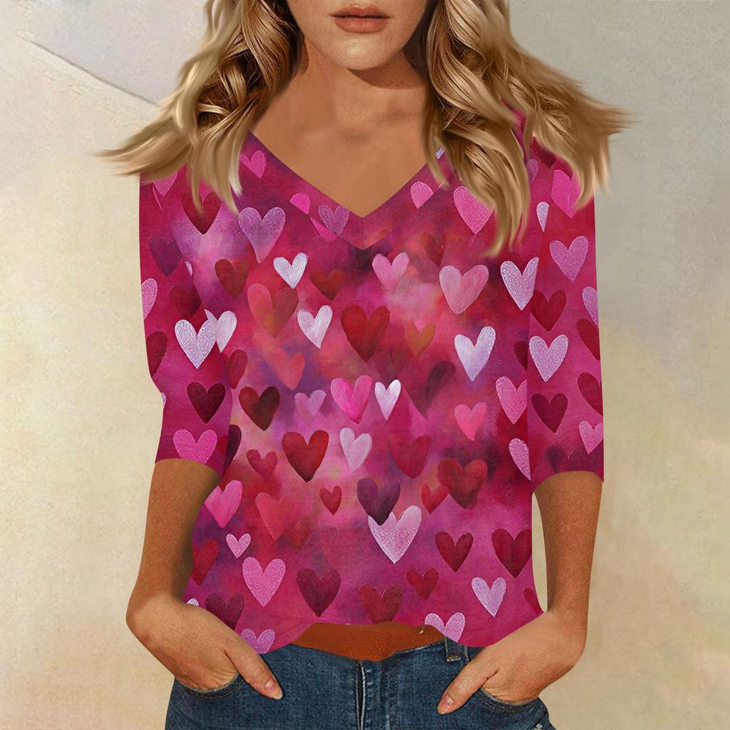 Women's T Shirt Print 3/4 Sleeve Daily Weekend Fashion Basic V- Neck Regular Top