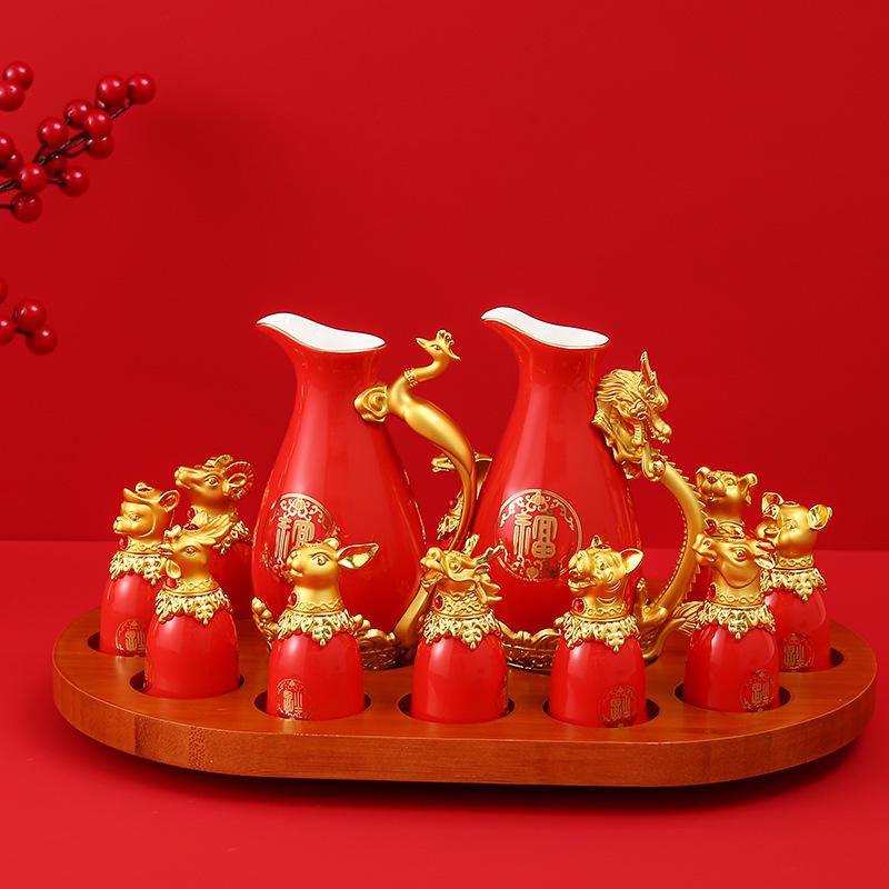 Zodiac Small Wine Glasses Household Ceramic Baijiu Cups Spirits Cups One Bite Cups Active Products Wine Glasses Wine Sets Gifts