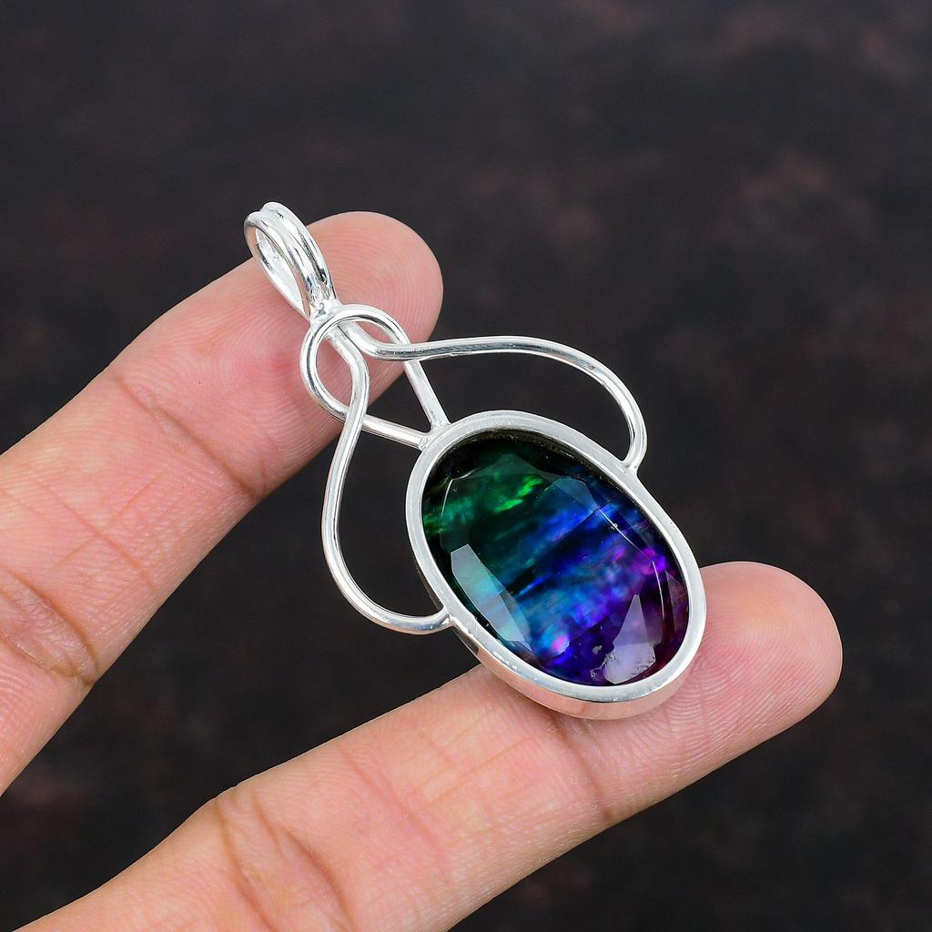 Fasetthengt Ammolitt Anheng Naturlig Edelsten Anheng Antikke Smykker 925 Sterlingsølv Anheng Håndlaget Anheng Ammolitt Smykker Gave Til Ham