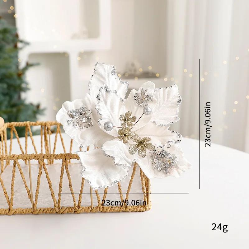 

4 Colors Hanging Glitter Xmas Flower Unique DIY Artificial Christmas Flower Beautiful Simulation Handmade Flowers New Year Gifts белый