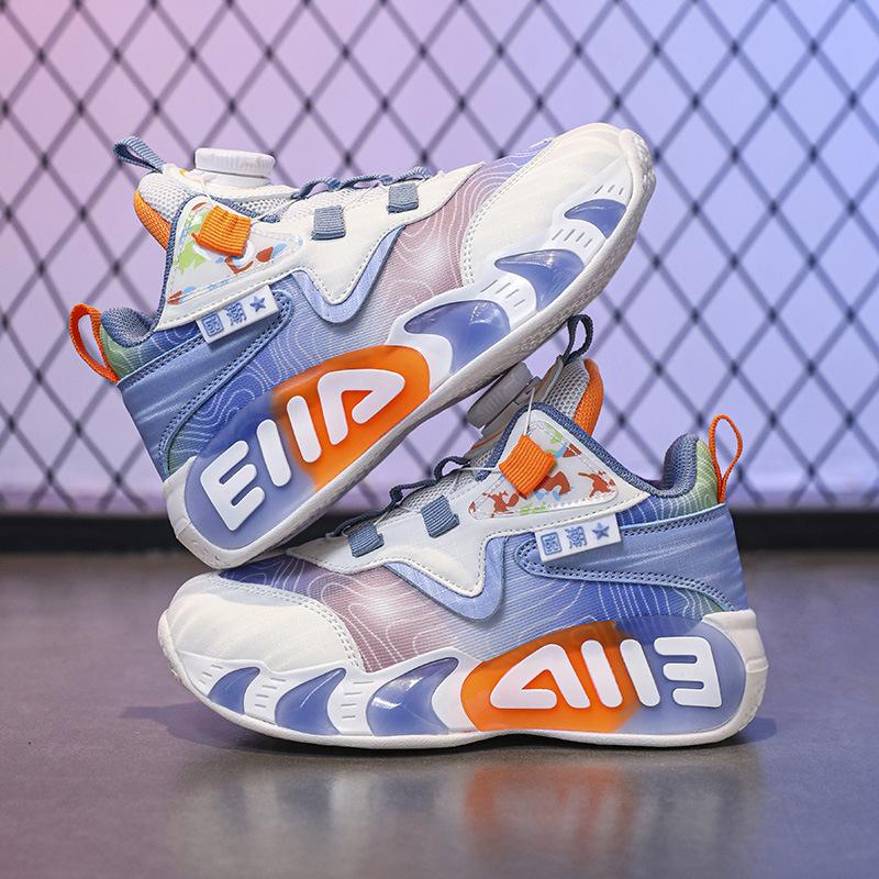 Breathable and wear-resistant leather surface friction mesh sports shoes running shoes children's basketball shoes sound actual combat teenagers have