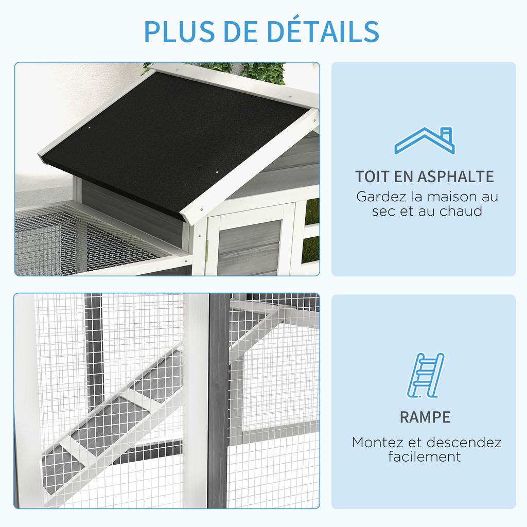 Multi-Equipped Rabbit Hutch Cage: Upper House with Ramp, Droppings Tray, Window + Outdoor Run