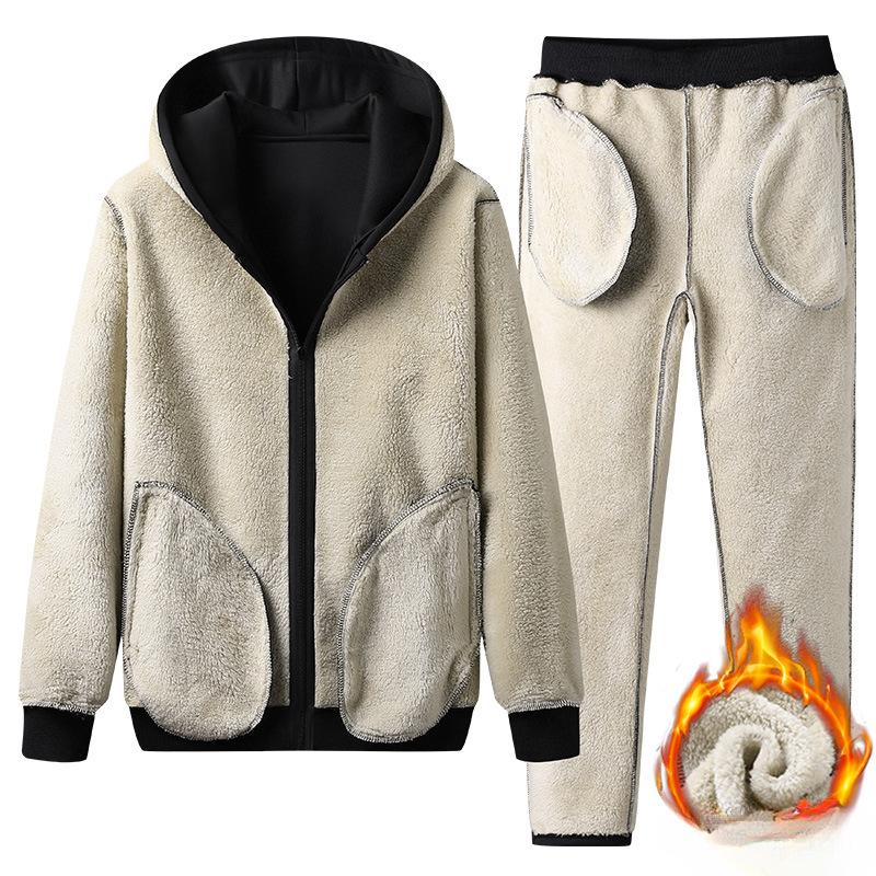 Winter-Sportanzug mit Kapuze in Übergröße für Herren, lässige Sporthose und verdickter Samtanzug für junge Herren