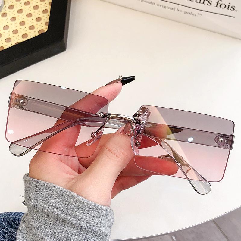 Frameless Trimmed Square Sunglasses Women'S Fashion Uv Protection Glasses Trendy Sunshade Sunglasses