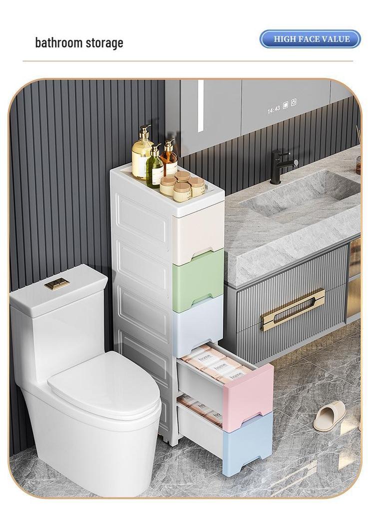 Thick 25cm Ultra-Narrow Storage Cabinet: Kitchen & Bathroom Plastic Drawer Shelf