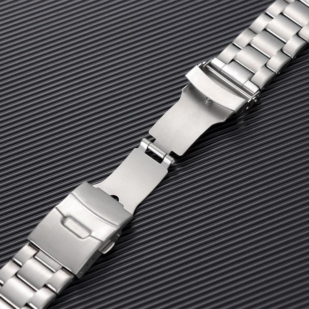 20mm 22mm Metall-Uhrenarmband Universelles Ersatz-Armband Doppeldruck-Faltschließe Schwarz Silber mit Werkzeug Uhrenzubehör