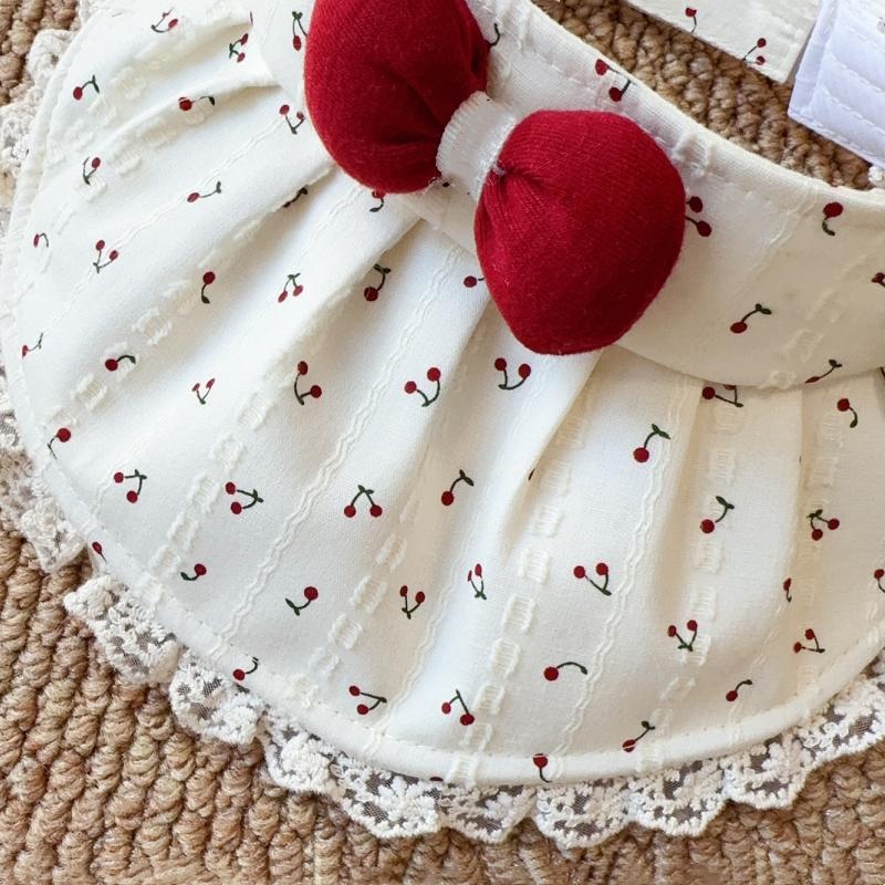 Summer Lace Trim Sun Visor Hat Hollow Top Large Brim Sun Visor Hat Cherry Print Red Bowknot UV Protection Hat