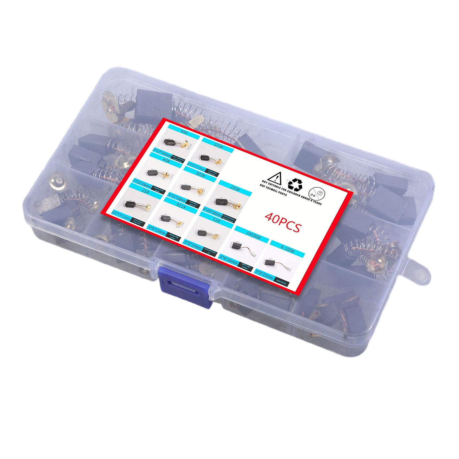 

Комплект из 40 угольных щеток для электродвигателей, сменный комплект для электроинструментов 10 размеров, подходит для ремонта дрелей B