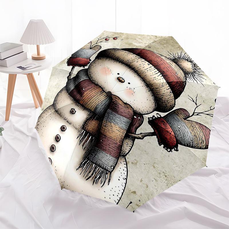 1pc Winter Wonderland Snowman Umbrella, Automatic Open/Closed with Festive Berries Design, Perfect for Fans, Travelers, Daily Use, and Gift Giving.V03