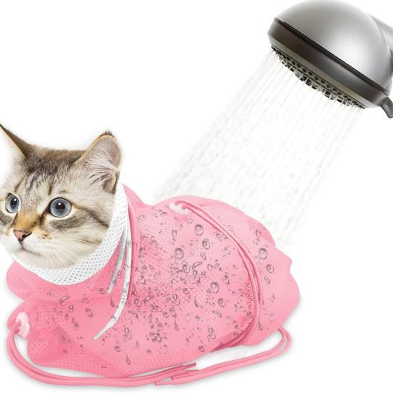 

Cat Bathing Bag Adjustable Anti-bite Anti-Scratch Shower Restraint Bag Breathable Mesh Grooming Bag for Bathing Nail Trimming Medicine Taking зелений