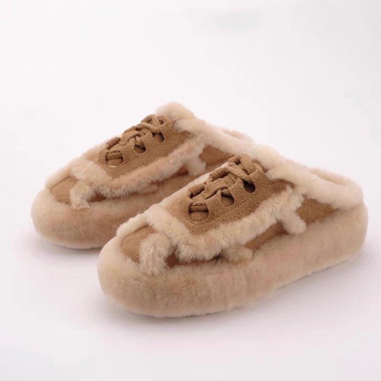 

Zhao Ruth wears lamb wool flat-bottomed half-slippers on the same thick-soled fluffy shoes for women to keep warm in autumn and winter 35