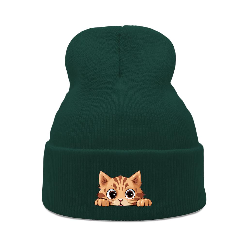 Lovely Cat Print Unisex Winter Hats Knitted Hat For Woman Warm Knit Cap Beanie Perfect For Travelling One Size Fits All