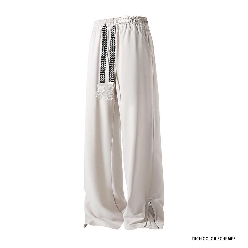 Fashion Zipper Design Trouser Legs Casual Pants Men's Solid Straight Elastic Waist Trousers Simple Boot Cut Daily Pants