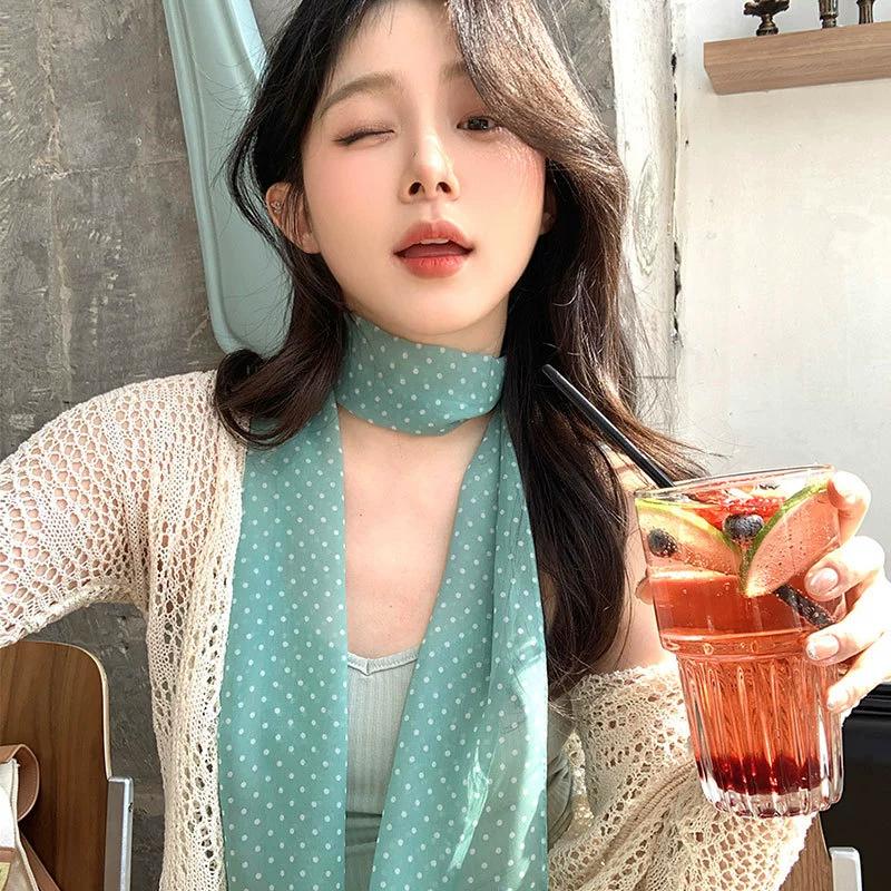Polka Dots Chiffon Transparent Breathable Sunscreen Shawl Female Summer Thin Long Beach Towel Sun Silk Scarf