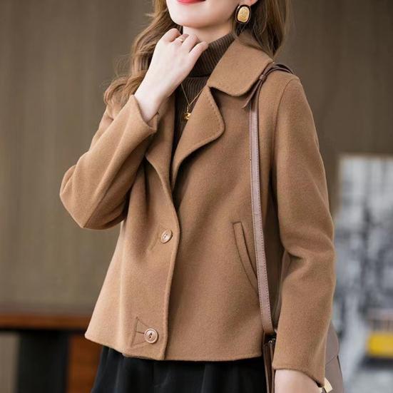 Women Jacket Lapel Solid Color Single-breasted Double-sided Woolen Coat Loose Thermal Short Type